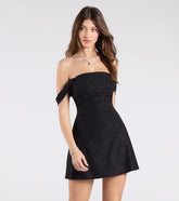 Classic Glitz Glitter Knit Off-The-Shoulder Mini Dress